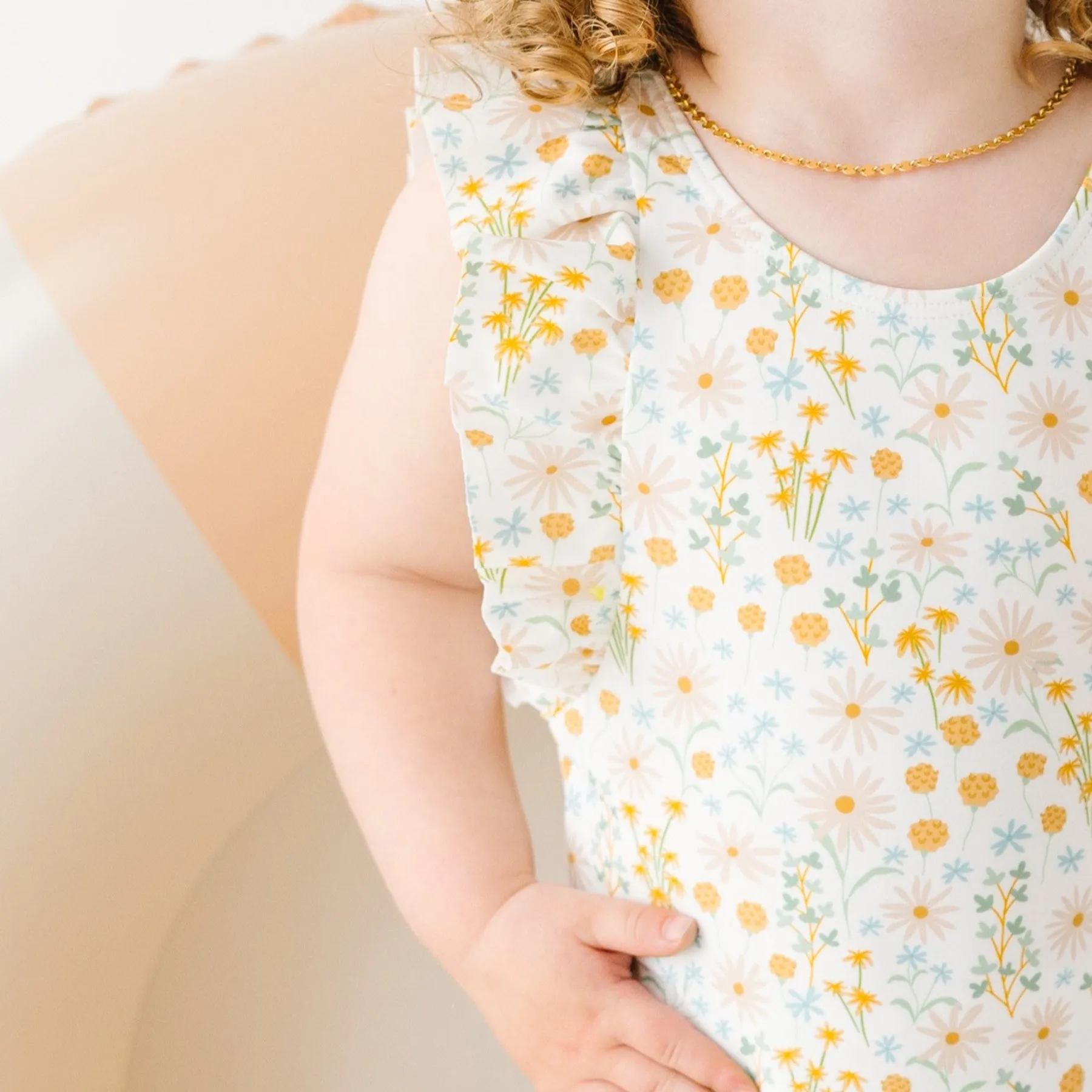 Whimsical Floral Ruffle Sleeves One-Piece Bathing Suit