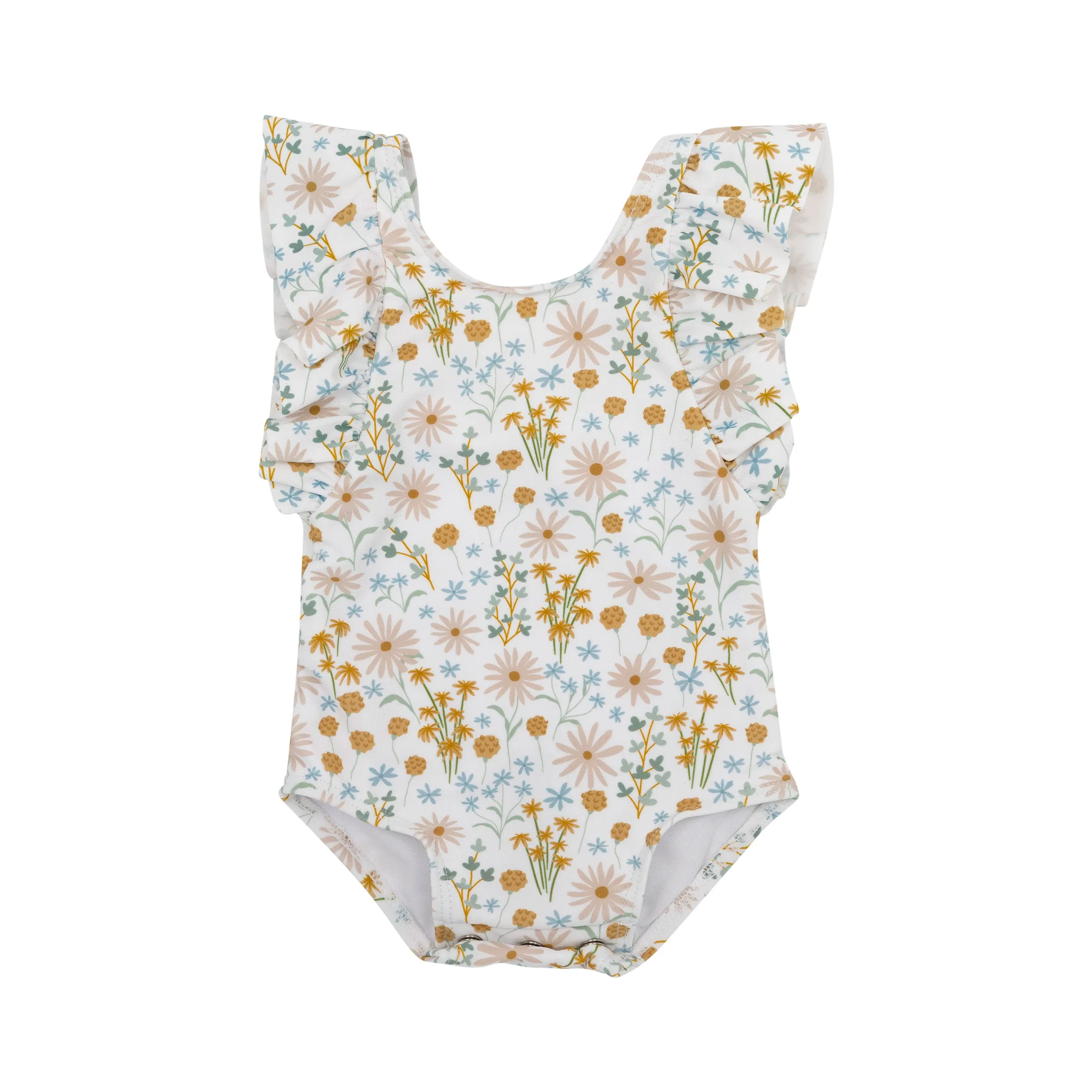 Whimsical Floral Ruffle Sleeves One-Piece Bathing Suit