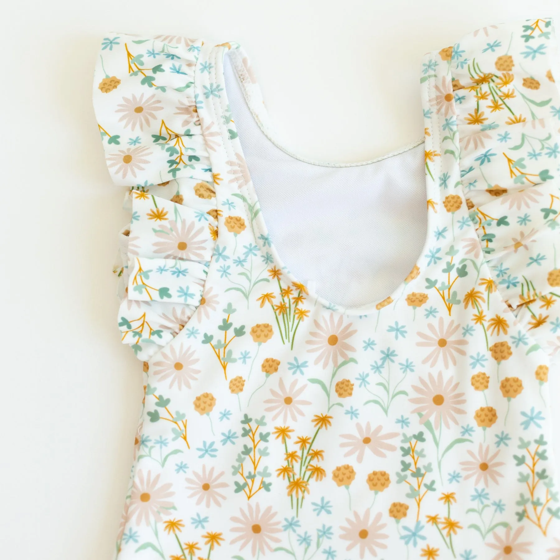 Whimsical Floral Ruffle Sleeves One-Piece Bathing Suit