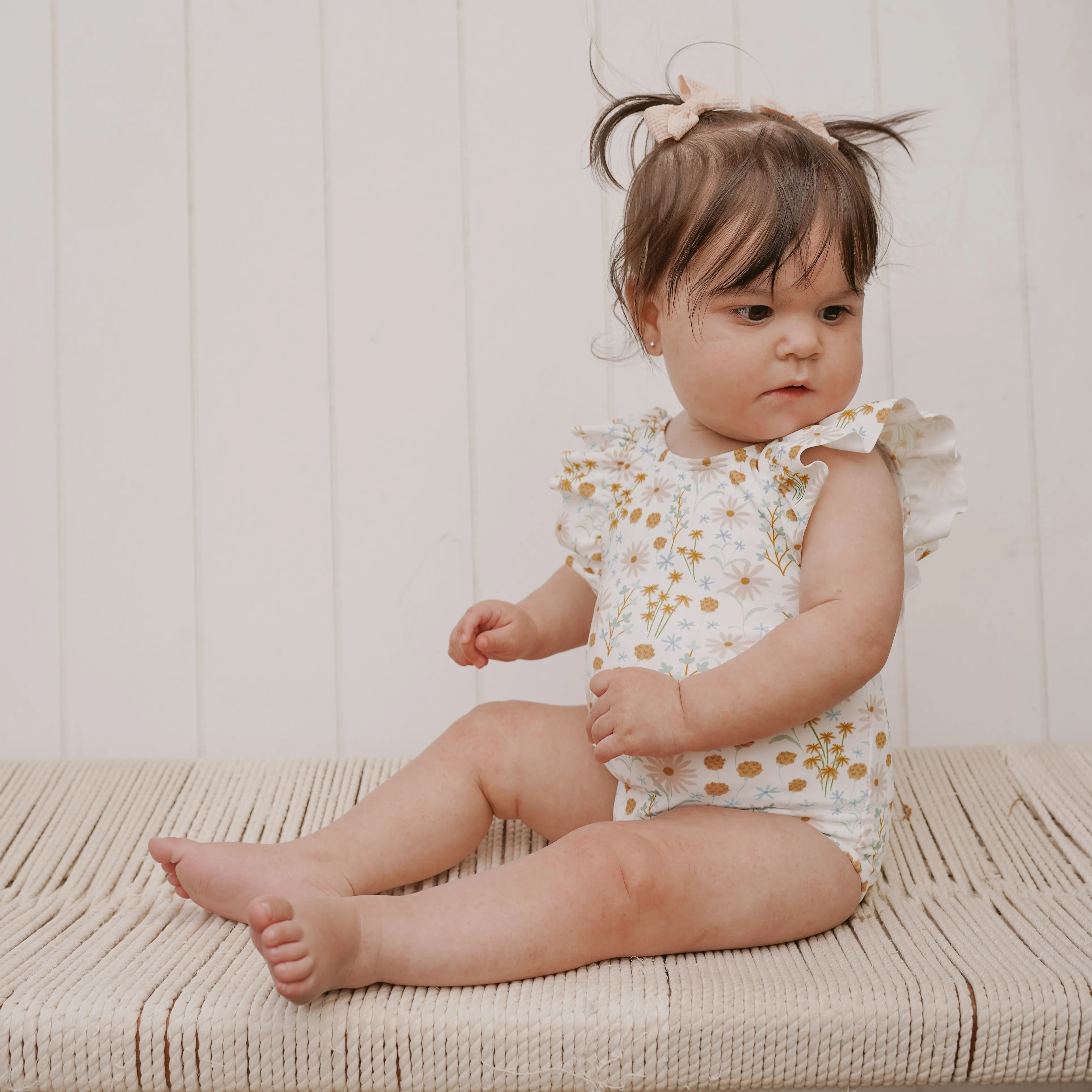 Whimsical Floral Ruffle Sleeves One-Piece Bathing Suit