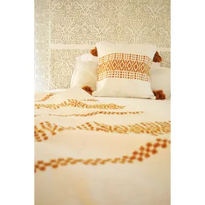 White & Mustard Berber Style Moroccan Handwoven Bed-End Cover Blanket