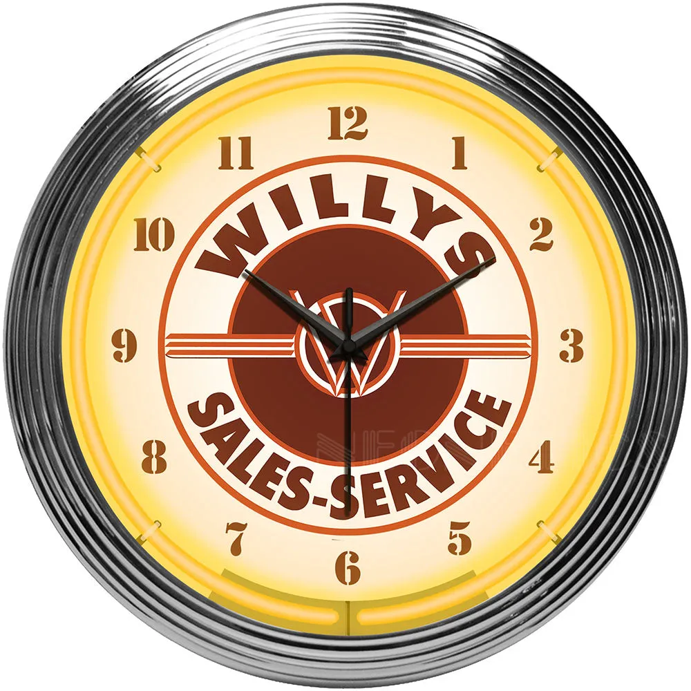 WILLYS SALES SERVICE JEEP NEON CLOCK