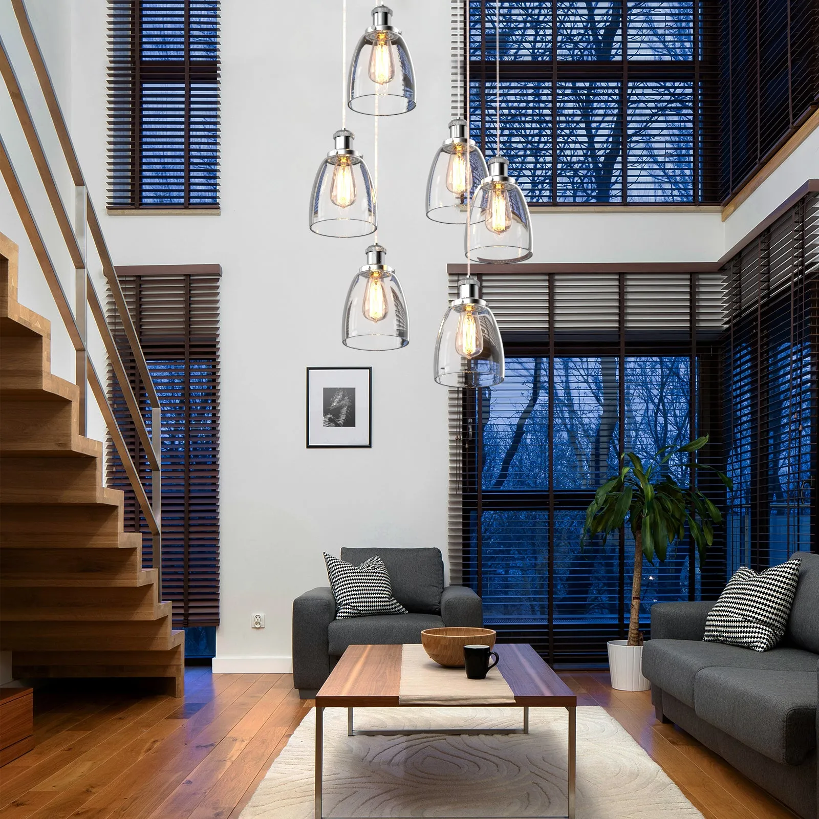 Winer 6-Lights Modern Style Glass Pendant Light Chandeliers Living Room