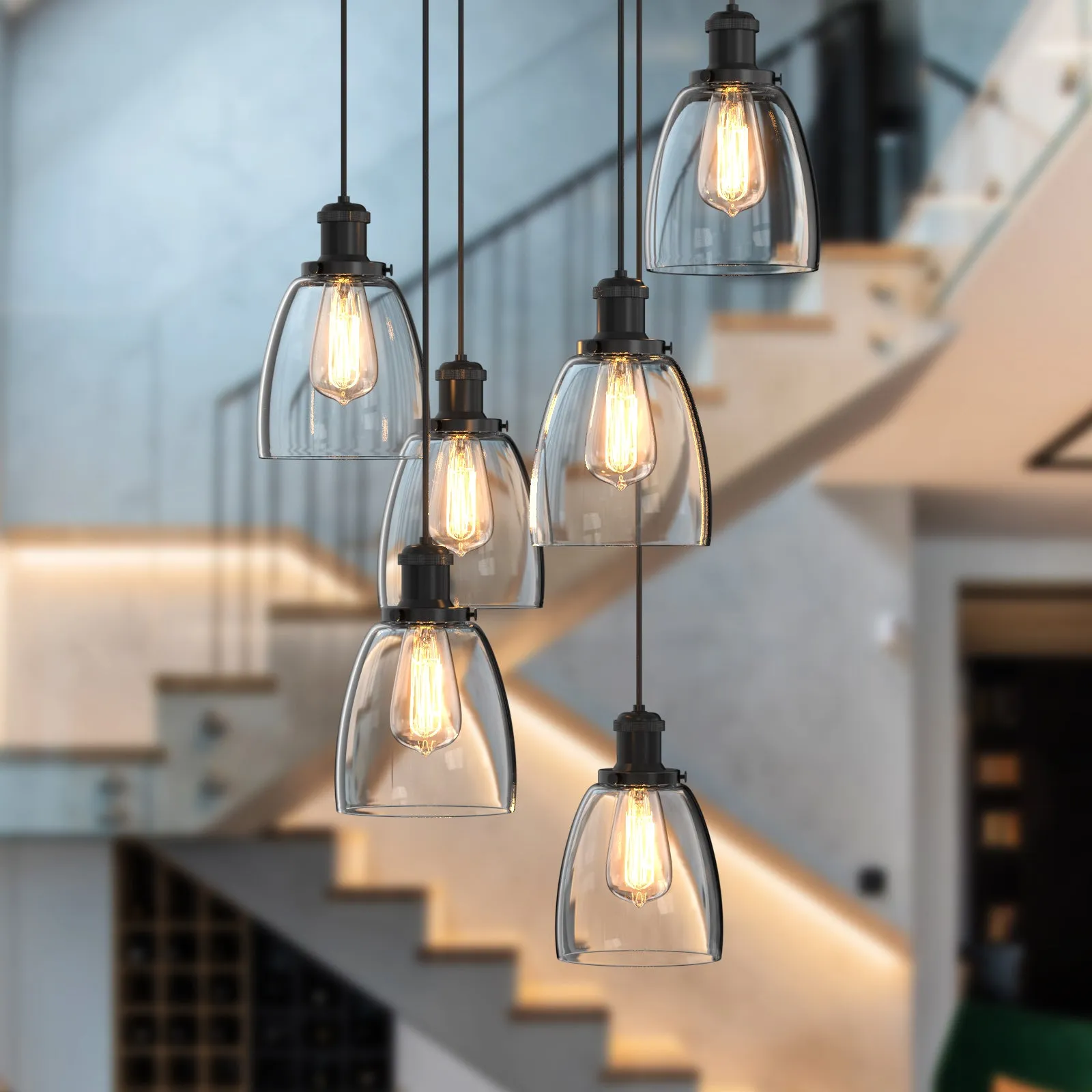Winer 6-Lights Modern Style Glass Pendant Light Chandeliers Living Room