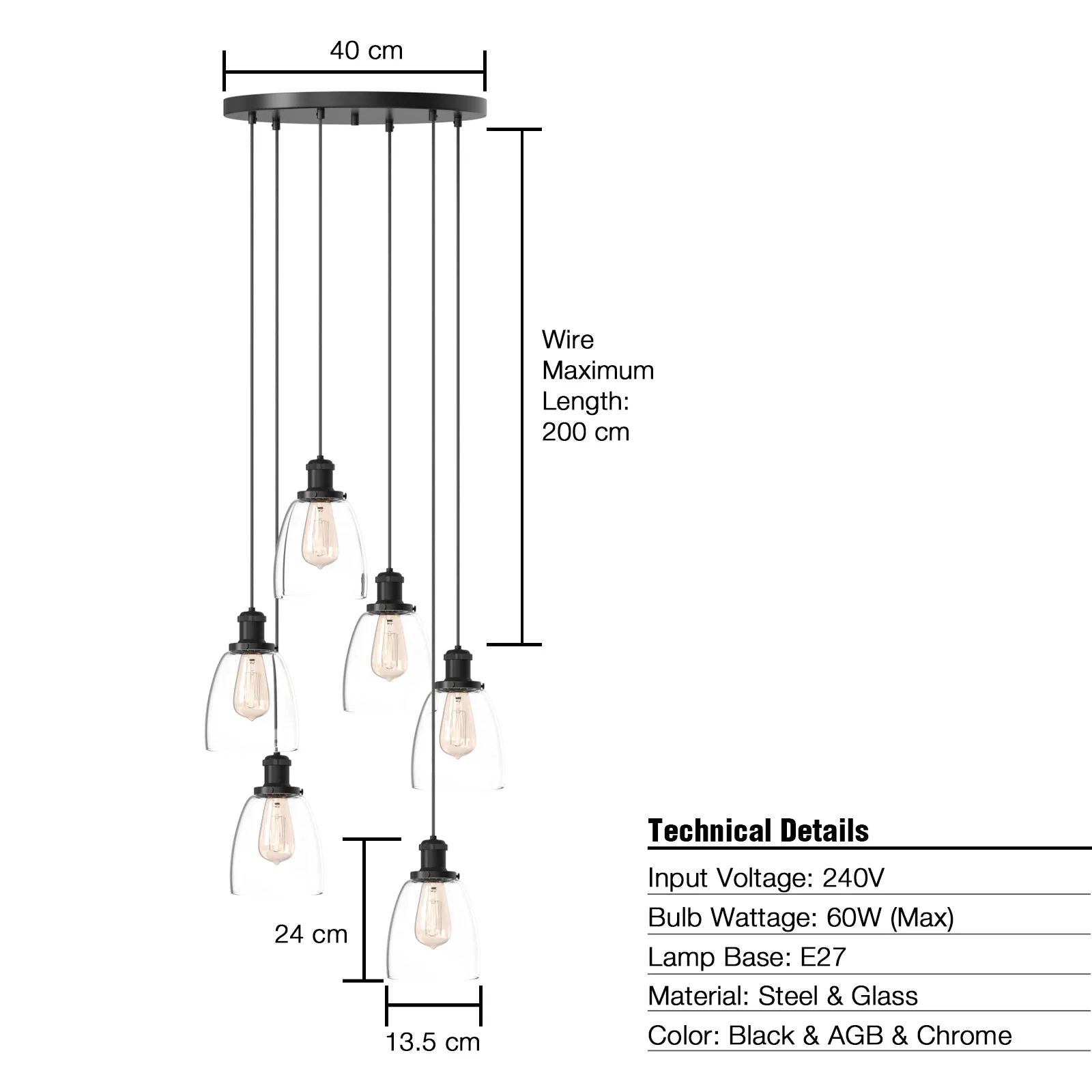 Winer 6-Lights Modern Style Glass Pendant Light Chandeliers Living Room