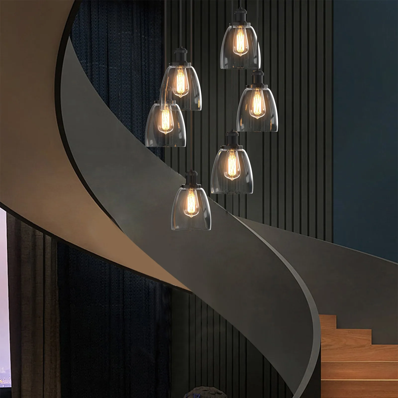 Winer 6-Lights Modern Style Glass Pendant Light Chandeliers Living Room