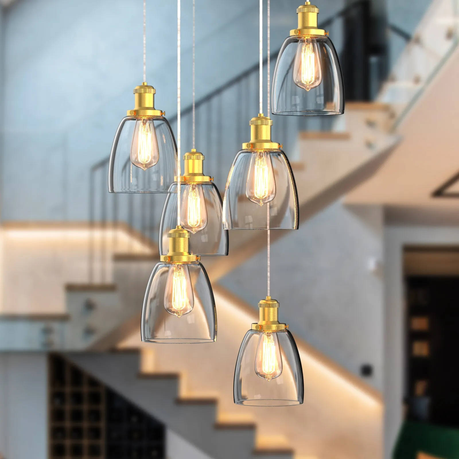 Winer 6-Lights Modern Style Glass Pendant Light Chandeliers Living Room