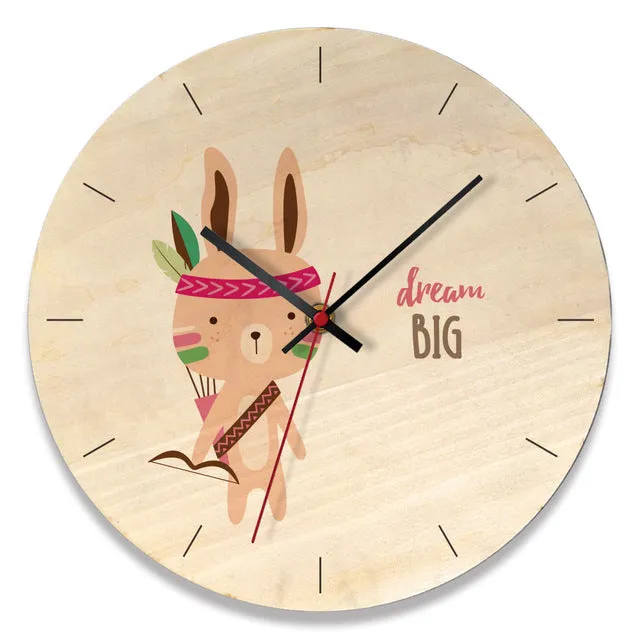 Wooden creative wall clock home cartoon clock living room wall clock