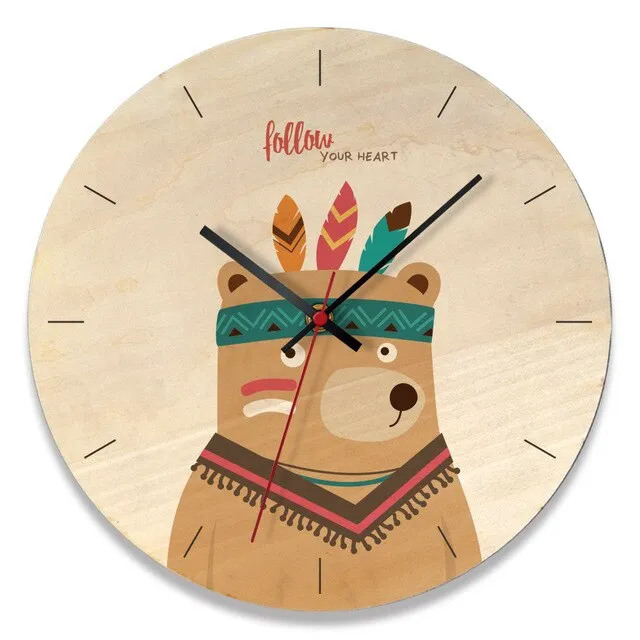 Wooden creative wall clock home cartoon clock living room wall clock
